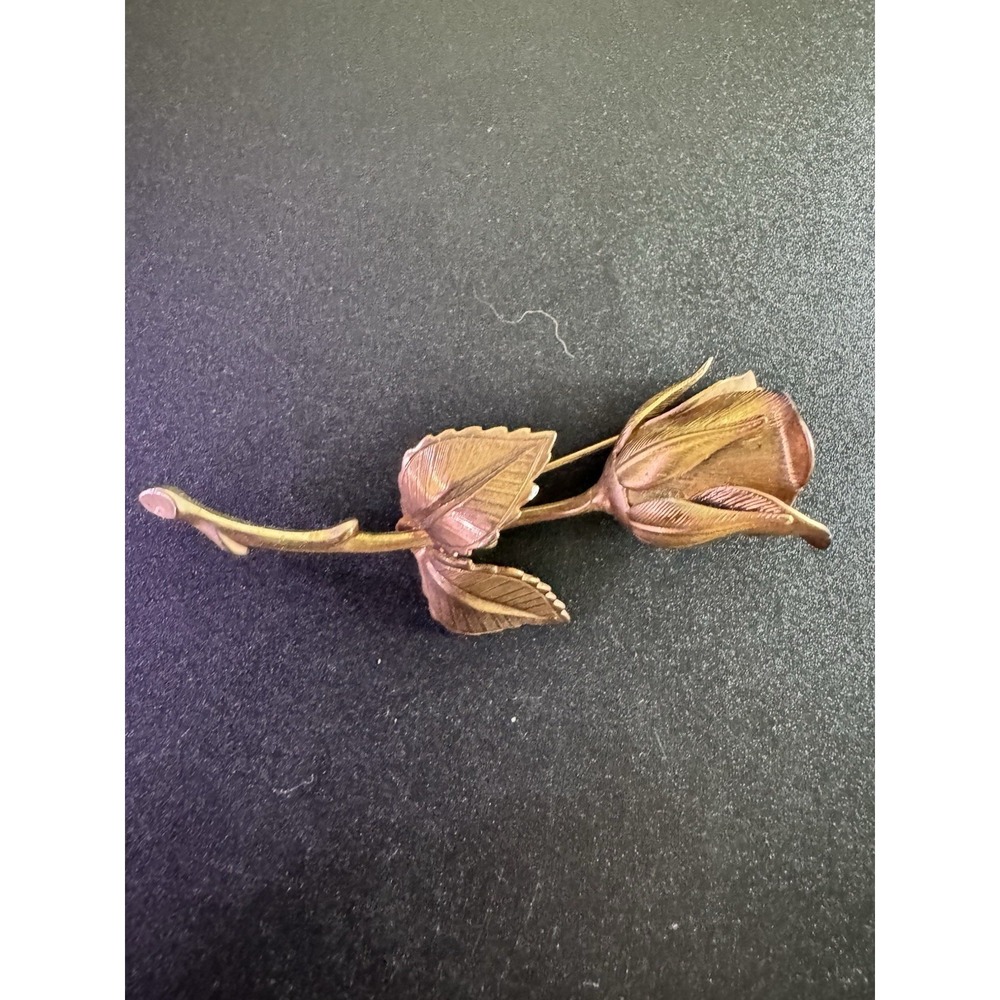 Vintage‎ Giovanni Stem Rose Brooch/pin-brushed gold-tone
